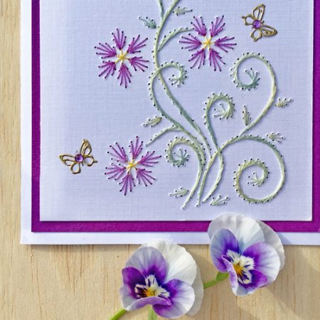 Hand Embroidered Card with Embellishments